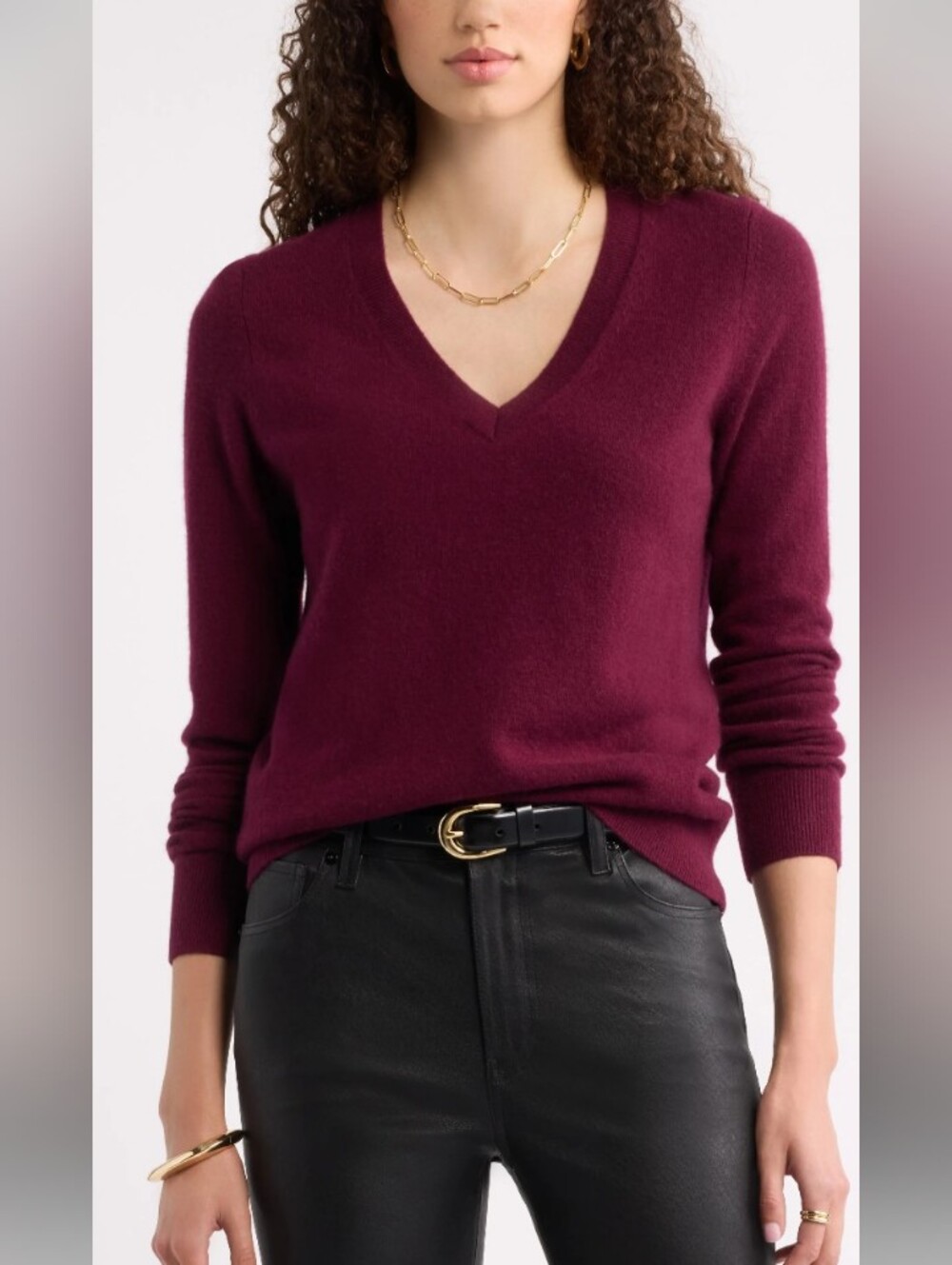 NWT White House Black Market Burgundy V Neck Knit Top L